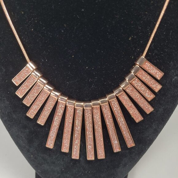 Rose Gold Fringe Pendant Necklace – Glitter Textured Statement Fashion Jewelry - Picture 10 of 11